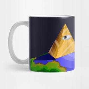 illuminati eye, illuminati triangle over planet earth Mug